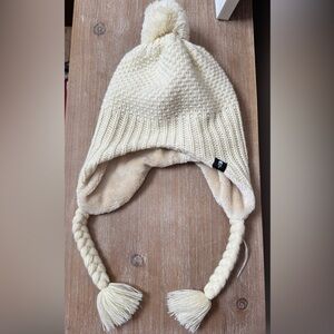 The North Face Winter White/Cream Hat with Plush Interior, Youth Size